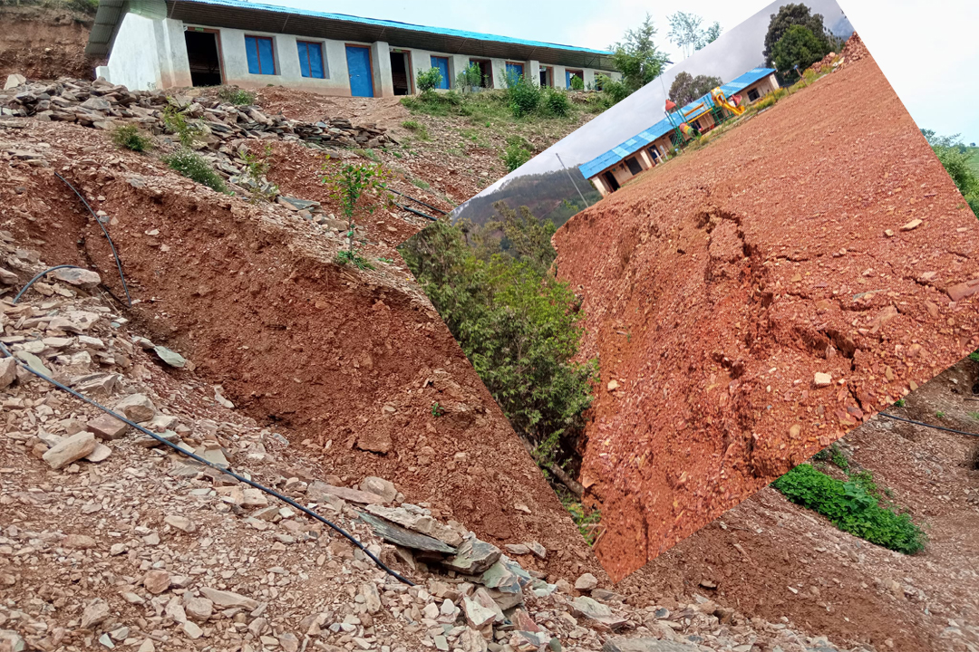 बैतडीः सिद्धेश्वर मावि हुक्के डाँडाको विद्यालय भवन पहिरोको जोखिममा 